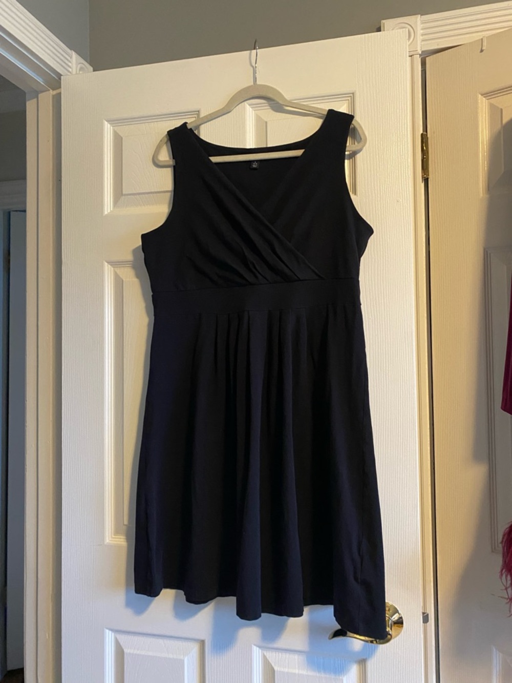 Lands End Women's Classic Black Sleeveless A-Line Dress- surplice wrap top